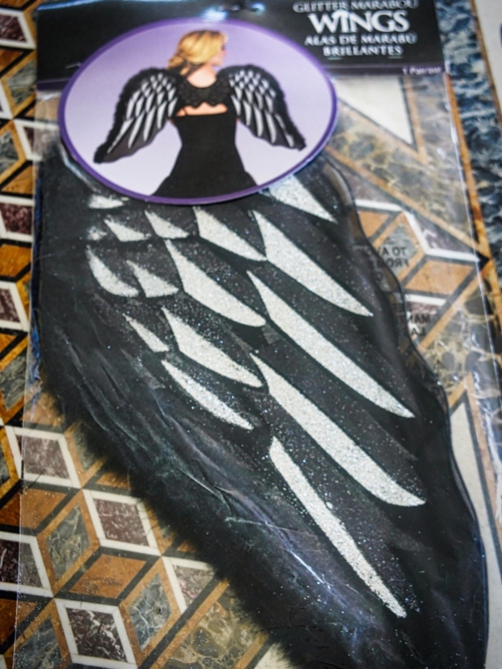 Black Glitter Marabou Angel Wings Costume Accessory Dark Fairy Cosplay